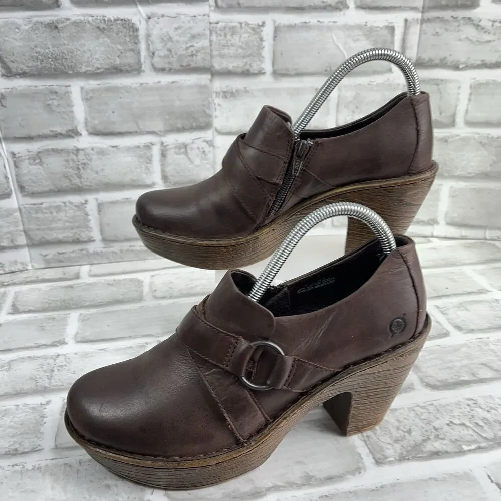 Born Haddon Women's Size 9 Block Heel Platform Brown Leather Comfy Boho Booties